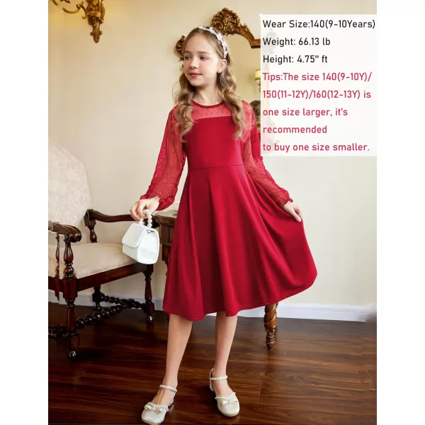 Arshiner Girl's Contrast Mesh Puff Long Sleeve High Waist A Line Short Dress with Pockets for 6-13 Years