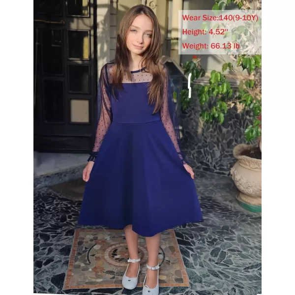 Arshiner Girl's Contrast Mesh Puff Long Sleeve High Waist A Line Short Dress with Pockets for 6-13 Years