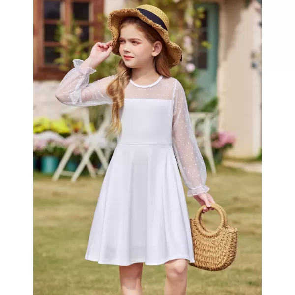 Arshiner Girl's Contrast Mesh Puff Long Sleeve High Waist A Line Short Dress with Pockets for 6-13 Years