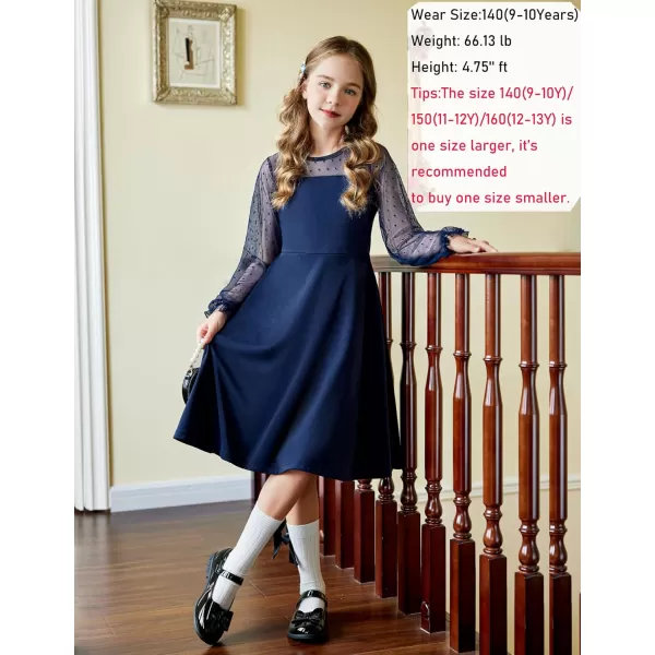 Arshiner Girl's Contrast Mesh Puff Long Sleeve High Waist A Line Short Dress with Pockets for 6-13 Years