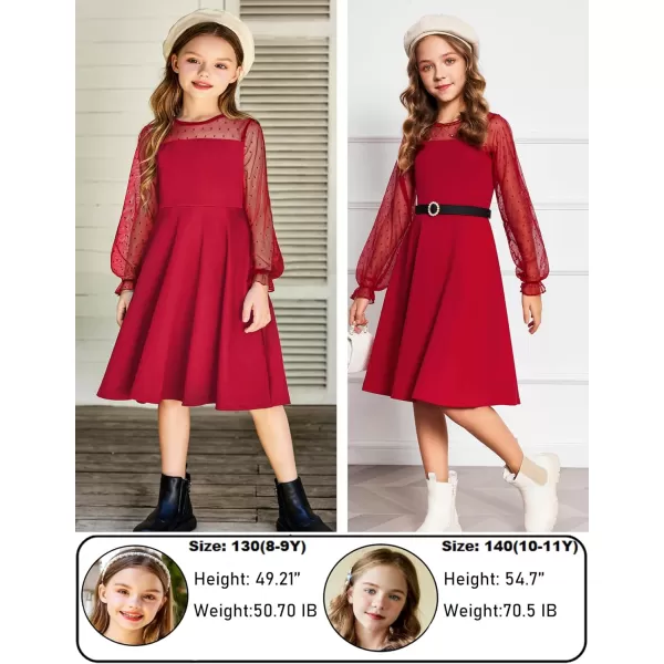 Arshiner Girl's Contrast Mesh Puff Long Sleeve High Waist A Line Short Dress with Pockets for 6-13 Years