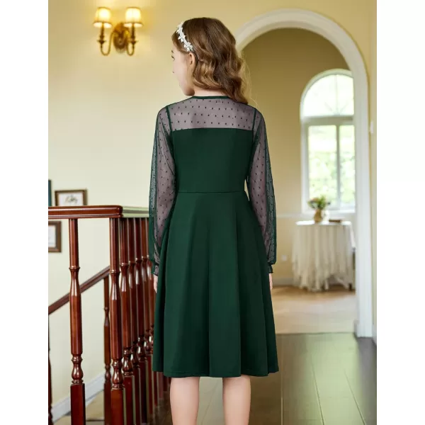 Arshiner Girl's Contrast Mesh Puff Long Sleeve High Waist A Line Short Dress with Pockets for 6-13 Years