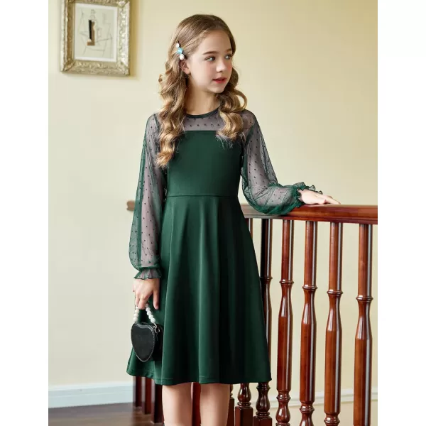Arshiner Girl's Contrast Mesh Puff Long Sleeve High Waist A Line Short Dress with Pockets for 6-13 Years