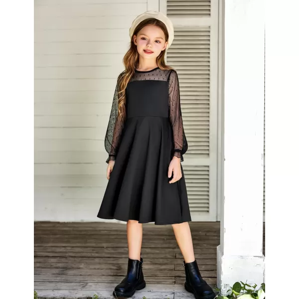 Arshiner Girl's Contrast Mesh Puff Long Sleeve High Waist A Line Short Dress with Pockets for 6-13 Years