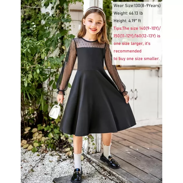 Arshiner Girl's Contrast Mesh Puff Long Sleeve High Waist A Line Short Dress with Pockets for 6-13 Years