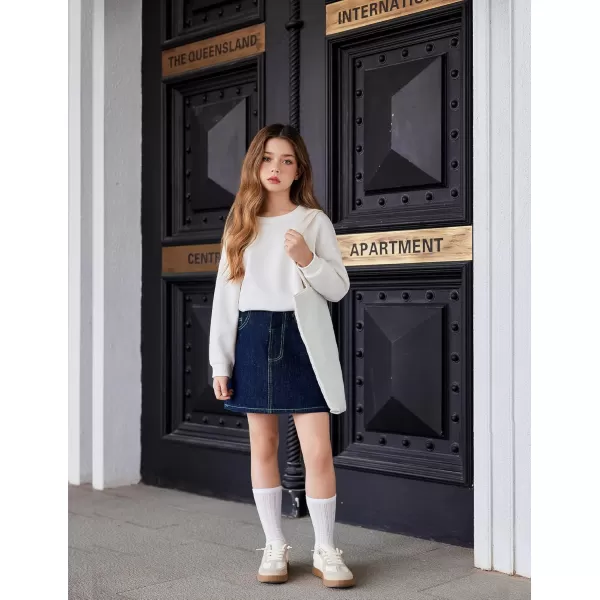Arshiner Girls Crewneck Sweatshirt Long Sleeve Pullover Tops Drop Shoulder Sweatshirts Side Split for 5-14 Years