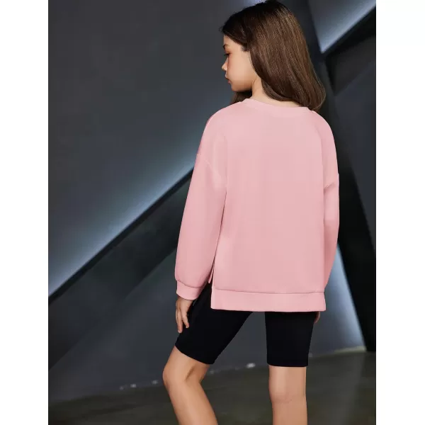 Arshiner Girls Crewneck Sweatshirt Long Sleeve Pullover Tops Drop Shoulder Sweatshirts Side Split for 5-14 Years