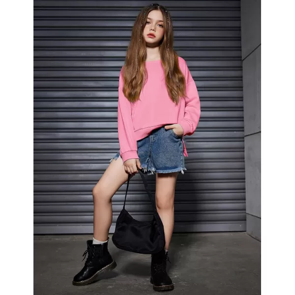 Arshiner Girls Crewneck Sweatshirt Long Sleeve Pullover Tops Drop Shoulder Sweatshirts Side Split for 5-14 Years