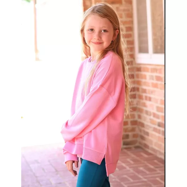 Arshiner Girls Crewneck Sweatshirt Long Sleeve Pullover Tops Drop Shoulder Sweatshirts Side Split for 5-14 Years