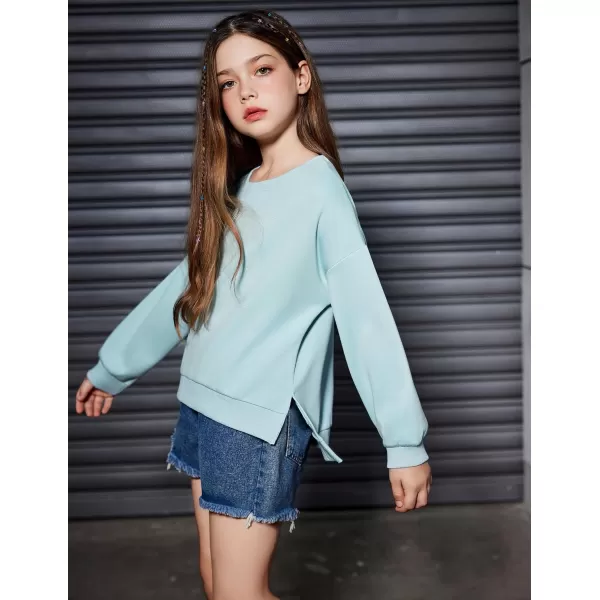 Arshiner Girls Crewneck Sweatshirt Long Sleeve Pullover Tops Drop Shoulder Sweatshirts Side Split for 5-14 Years