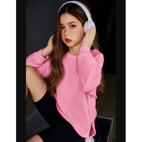 Arshiner Girls Crewneck Sweatshirt Long Sleeve Pullover Tops Drop Shoulder Sweatshirts Side Split for 5-14 Years