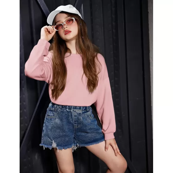 Arshiner Girls Crewneck Sweatshirt Long Sleeve Pullover Tops Drop Shoulder Sweatshirts Side Split for 5-14 Years