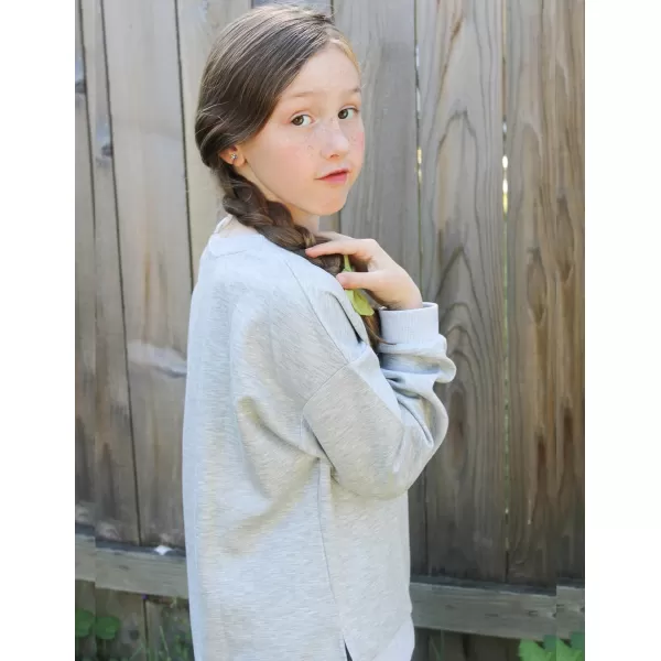 Arshiner Girls Crewneck Sweatshirt Long Sleeve Pullover Tops Drop Shoulder Sweatshirts Side Split for 5-14 Years