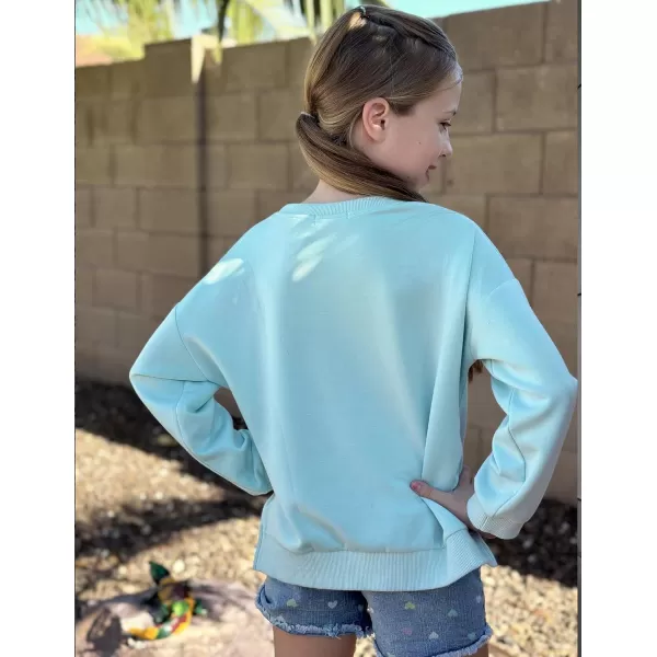 Arshiner Girls Crewneck Sweatshirt Long Sleeve Pullover Tops Drop Shoulder Sweatshirts Side Split for 5-14 Years