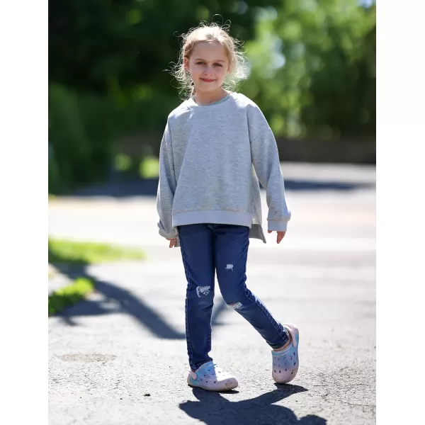 Arshiner Girls Crewneck Sweatshirt Long Sleeve Pullover Tops Drop Shoulder Sweatshirts Side Split for 5-14 Years