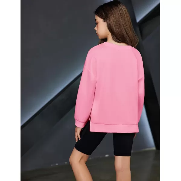 Arshiner Girls Crewneck Sweatshirt Long Sleeve Pullover Tops Drop Shoulder Sweatshirts Side Split for 5-14 Years