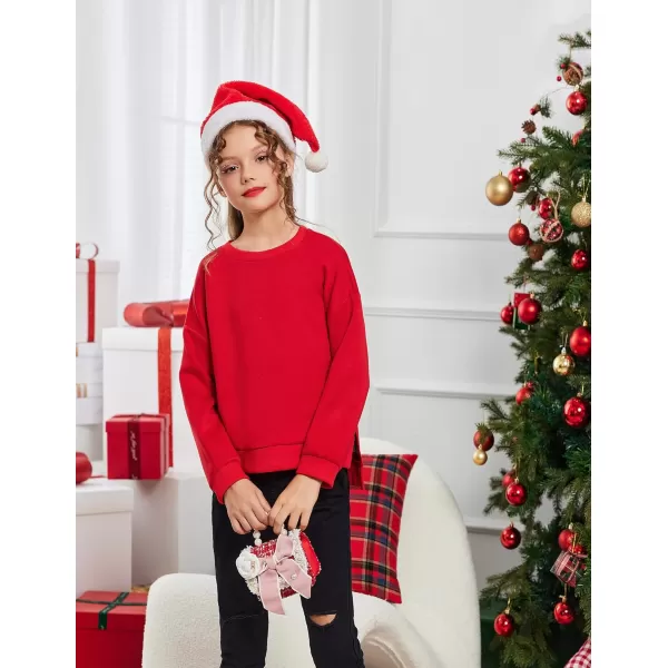 Arshiner Girls Crewneck Sweatshirt Long Sleeve Pullover Tops Drop Shoulder Sweatshirts Side Split for 5-14 Years
