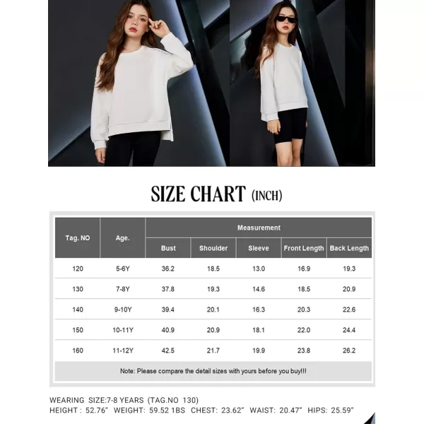 Arshiner Girls Crewneck Sweatshirt Long Sleeve Pullover Tops Drop Shoulder Sweatshirts Side Split for 5-14 Years