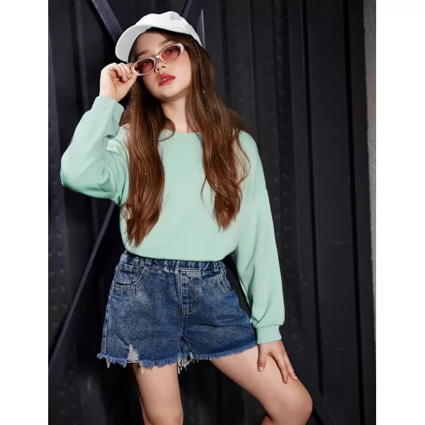 Arshiner Girls Crewneck Sweatshirt Long Sleeve Pullover Tops Drop Shoulder Sweatshirts Side Split for 5-14 Years
