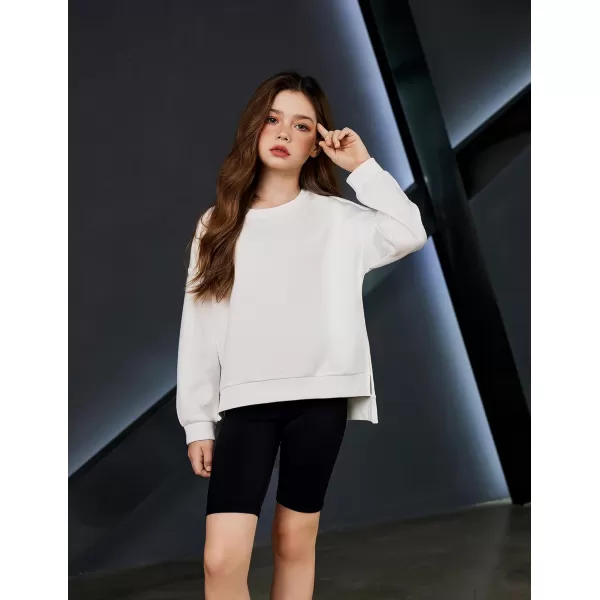 Arshiner Girls Crewneck Sweatshirt Long Sleeve Pullover Tops Drop Shoulder Sweatshirts Side Split for 5-14 Years