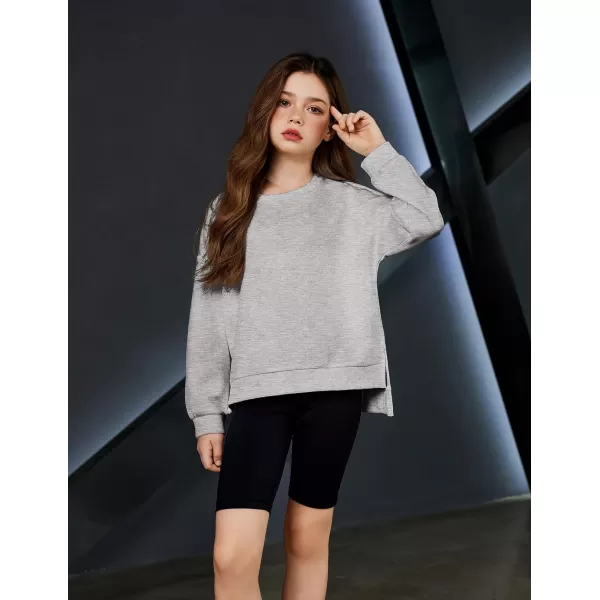 Arshiner Girls Crewneck Sweatshirt Long Sleeve Pullover Tops Drop Shoulder Sweatshirts Side Split for 5-14 Years