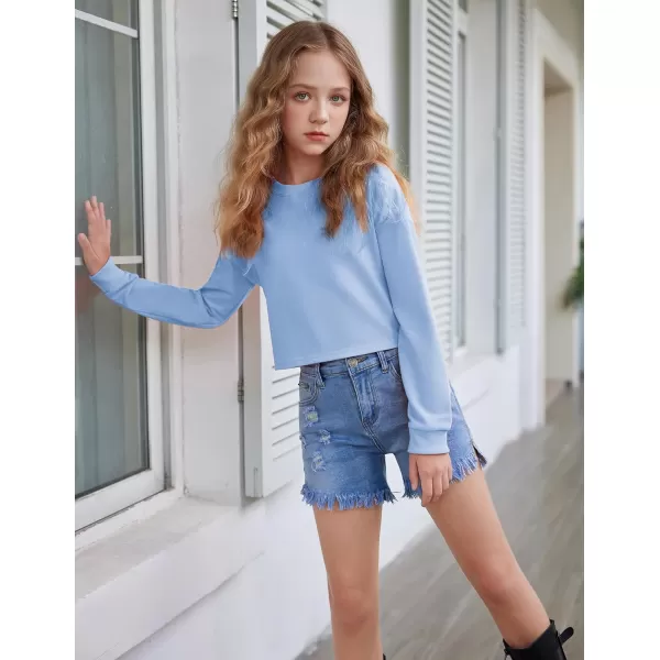 Arshiner Girls Crop Tops Kids Long Sleeve Pullover Sweatshirts for 5-14 Years