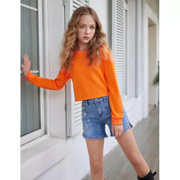 Arshiner Girls Crop Tops Kids Long Sleeve Pullover Sweatshirts for 5-14 Years