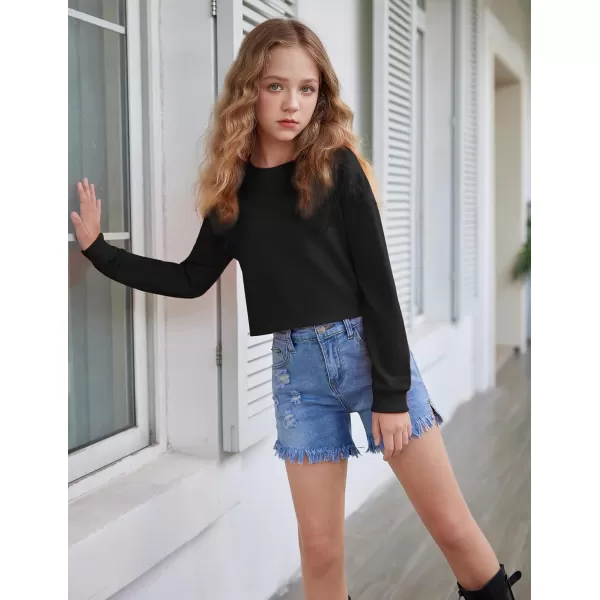 Arshiner Girls Crop Tops Kids Long Sleeve Pullover Sweatshirts for 5-14 Years