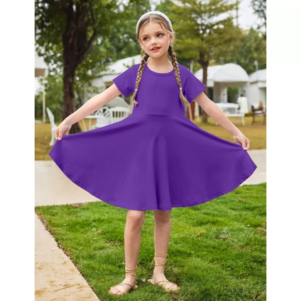 Arshiner Girls Dress Basic Short Sleeve A Line Swing Skater Twirl School Party Dress