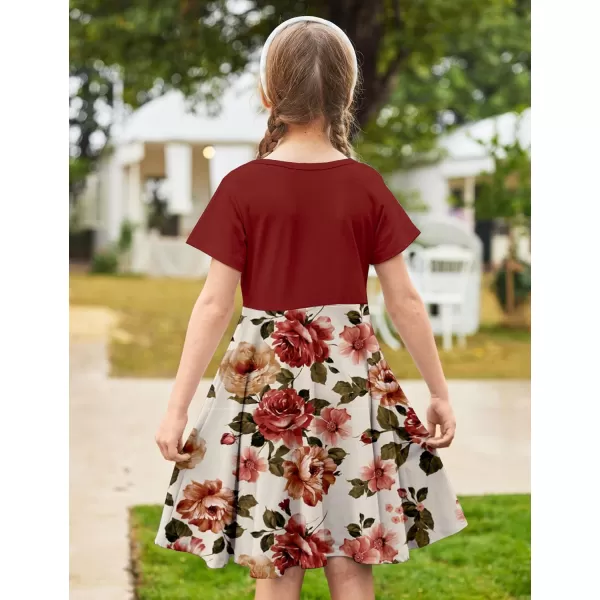 Arshiner Girls Dress Basic Short Sleeve A Line Swing Skater Twirl School Party Dress