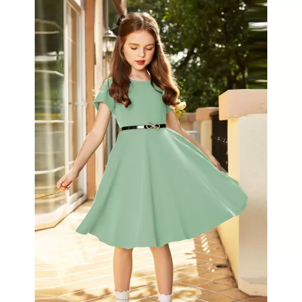 Arshiner Girls Dress Basic Short Sleeve A Line Swing Skater Twirl School Party Dress