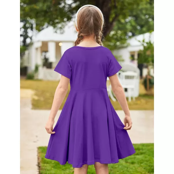 Arshiner Girls Dress Basic Short Sleeve A Line Swing Skater Twirl School Party Dress