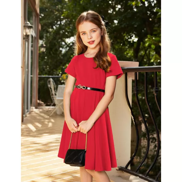 Arshiner Girls Dress Basic Short Sleeve A Line Swing Skater Twirl School Party Dress