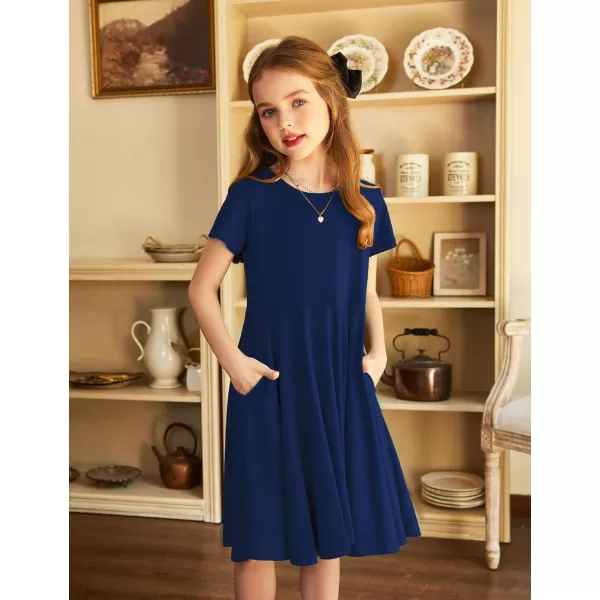 Arshiner Girls Dress Basic Short Sleeve A Line Swing Skater Twirl School Party Dress