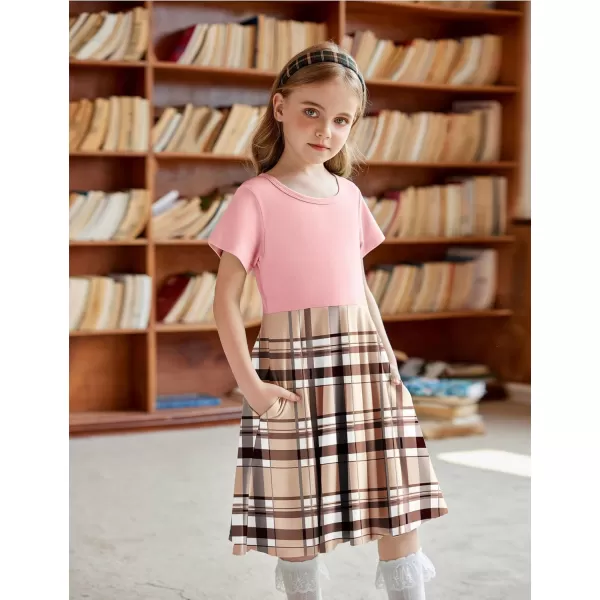 Arshiner Girls Dress Basic Short Sleeve A Line Swing Skater Twirl School Party Dress