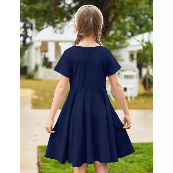 Arshiner Girls Dress Basic Short Sleeve A Line Swing Skater Twirl School Party Dress