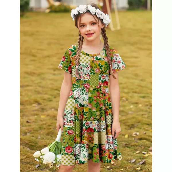 Arshiner Girls Dress Basic Short Sleeve A Line Swing Skater Twirl School Party Dress