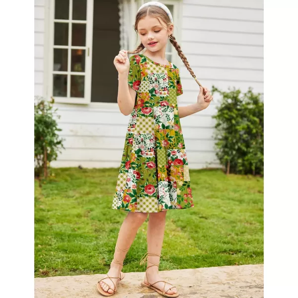 Arshiner Girls Dress Basic Short Sleeve A Line Swing Skater Twirl School Party Dress