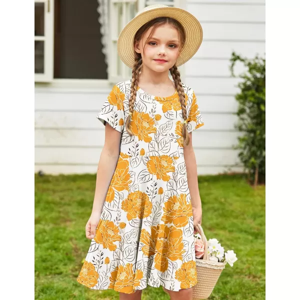 Arshiner Girls Dress Basic Short Sleeve A Line Swing Skater Twirl School Party Dress