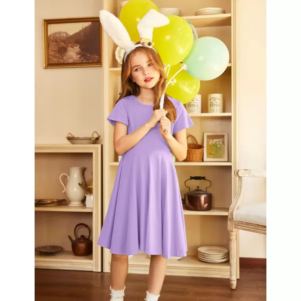Arshiner Girls Dress Basic Short Sleeve A Line Swing Skater Twirl School Party Dress