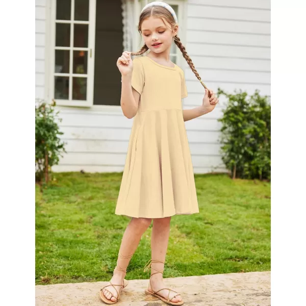 Arshiner Girls Dress Basic Short Sleeve A Line Swing Skater Twirl School Party Dress
