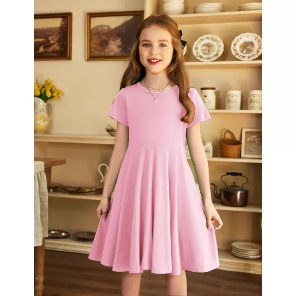 Arshiner Girls Dress Basic Short Sleeve A Line Swing Skater Twirl School Party Dress