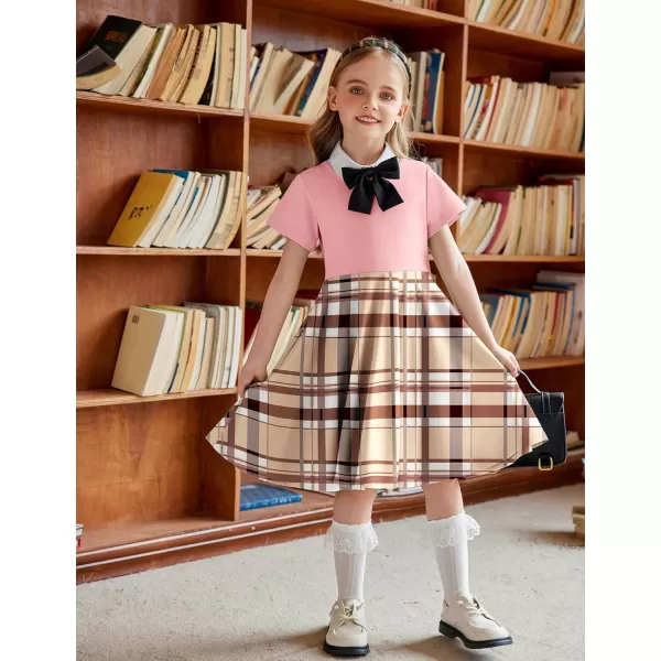 Arshiner Girls Dress Basic Short Sleeve A Line Swing Skater Twirl School Party Dress