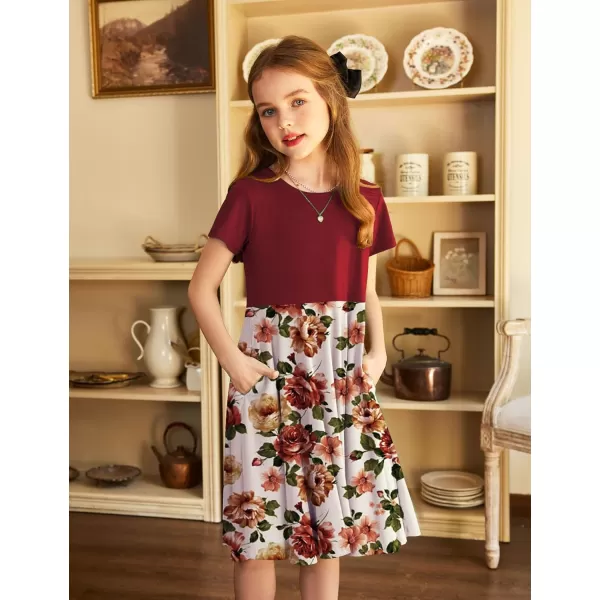 Arshiner Girls Dress Basic Short Sleeve A Line Swing Skater Twirl School Party Dress