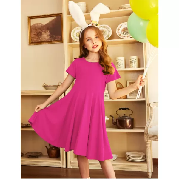 Arshiner Girls Dress Basic Short Sleeve A Line Swing Skater Twirl School Party Dress