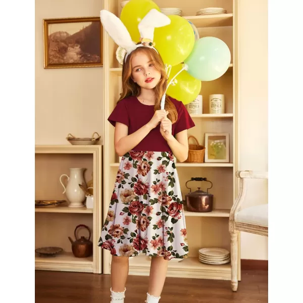 Arshiner Girls Dress Basic Short Sleeve A Line Swing Skater Twirl School Party Dress