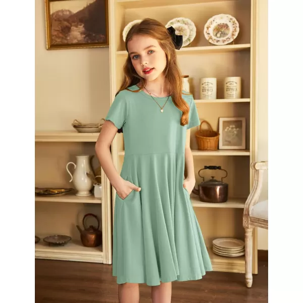 Arshiner Girls Dress Basic Short Sleeve A Line Swing Skater Twirl School Party Dress