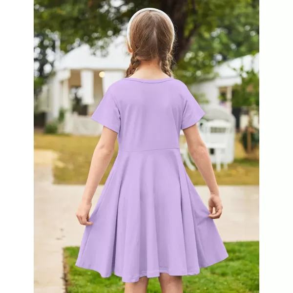 Arshiner Girls Dress Basic Short Sleeve A Line Swing Skater Twirl School Party Dress