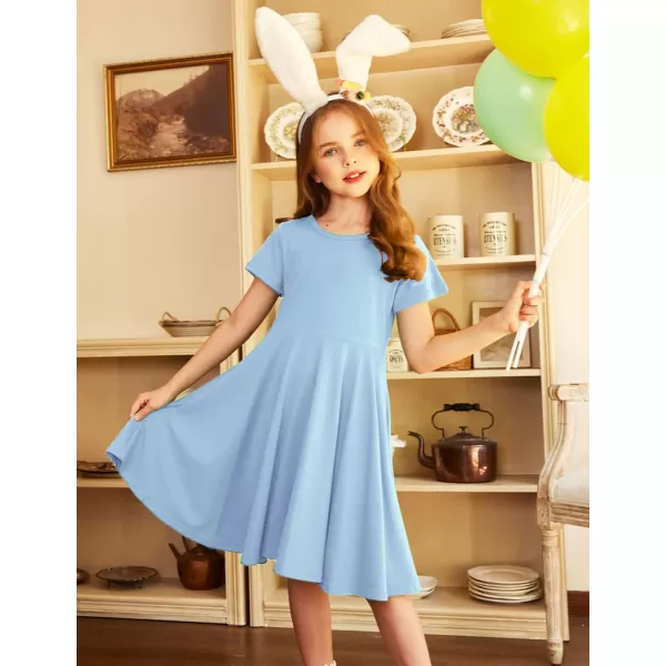 Arshiner Girls Dress Basic Short Sleeve A Line Swing Skater Twirl School Party Dress