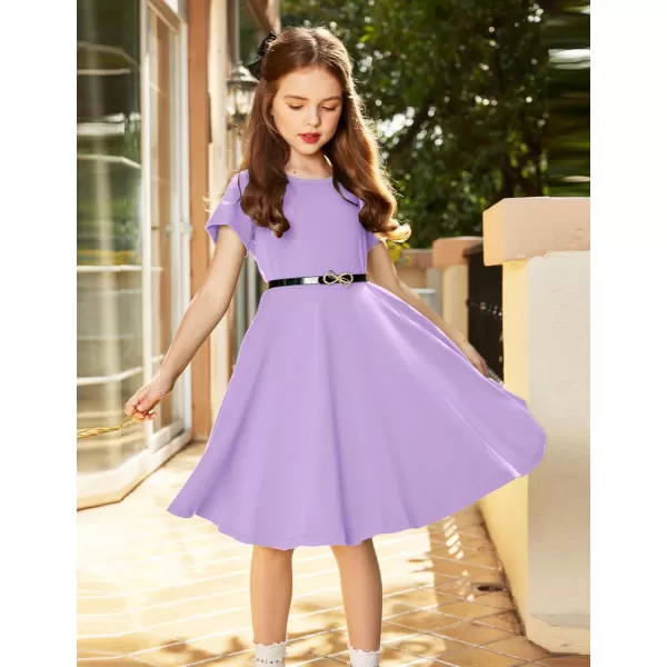 Arshiner Girls Dress Basic Short Sleeve A Line Swing Skater Twirl School Party Dress